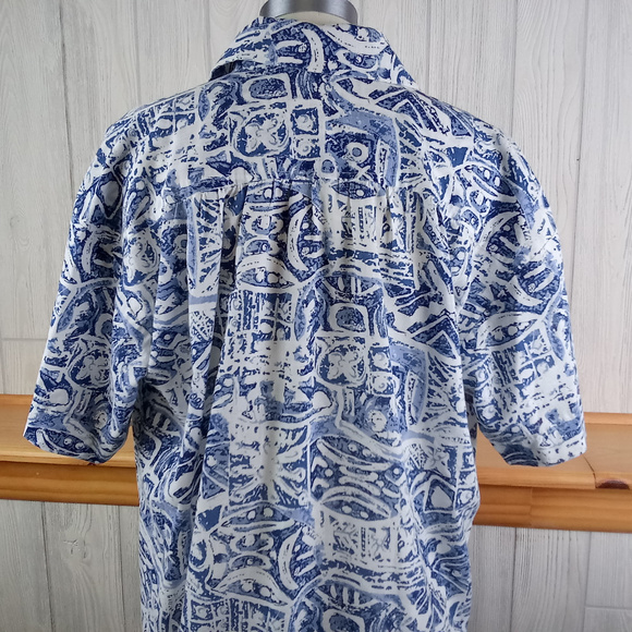 *Blue Tropical / Tribal Print Button Up Tunic Top - Picture 7 of 9